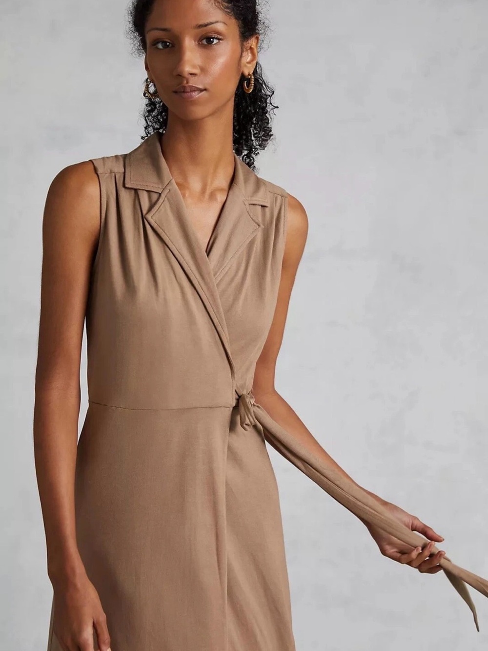 Anthropologie Porridge Clothing Taupe Wrap Maxi Dress Sleeveless Belted NWT XL